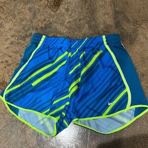Nike Blue and Neon Green Athletic Shorts